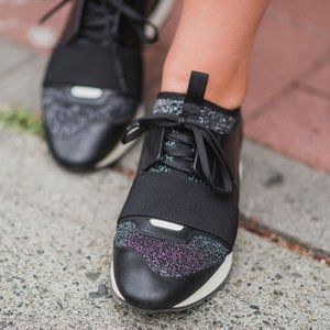 Balenciaga Black Glitter Race Runners- Size 39